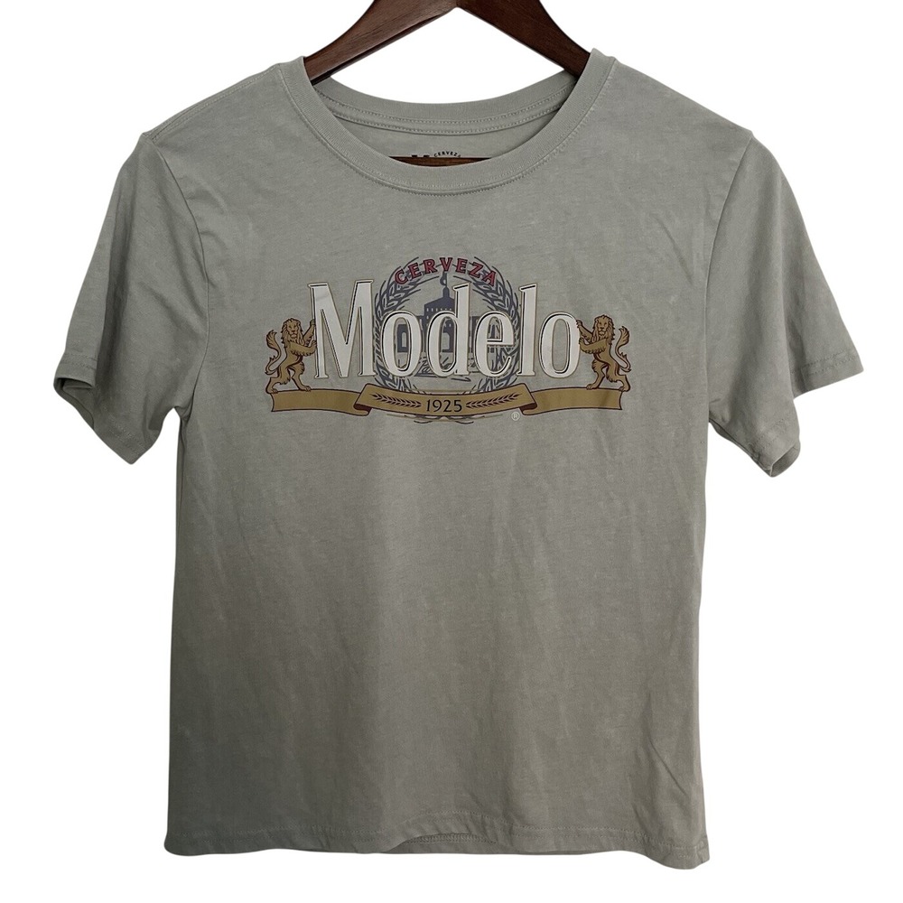 Modelo Beer Graphic‎ TShirt Small Light Weathered Slate Gray Front Back Logo NWT